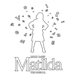 Matilda the Musical logo in black and white line drawing
