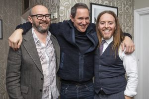Tim Minchin (right) poses with Dennis Kelly (left) and a pal